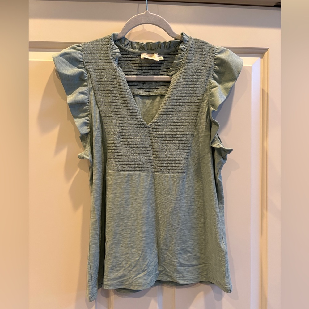 NATION ruffled sleeved sage blouse